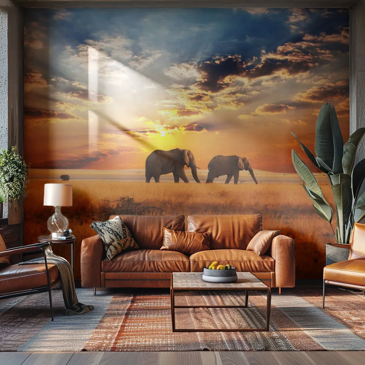 Fotomural Premium Canvas - Un paseo en familia - animales, África, Elefante - 450x315 cm