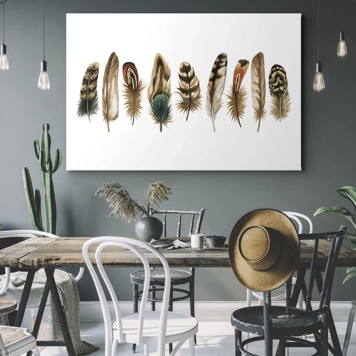 Cuadro sobre lienzo - Impresión de Imagen - Motivo decorativo de una colección de varias plumas. - 100x70cm - Estudio de plumas - Decoración de pared moderna para salón y dormitorio ARTTOR