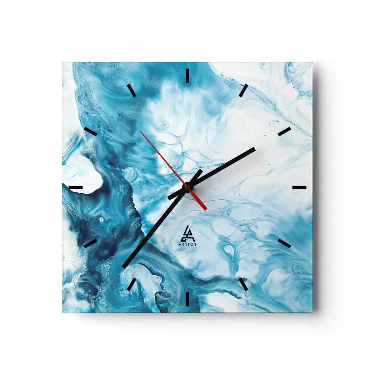 Reloj de pared - Reloj de vidrio - Patrón abstracto en tonos azules - 30x30cm - Un concierto azul - Decoración de pared moderna para salón y dormitorio ARTTOR