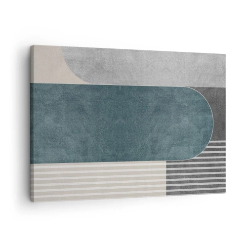 Cuadro sobre lienzo - Impresión de Imagen - Abstracción geométrica en tonos grises y verdes. - 70x50cm - Composición horizontal - Decoración de pared moderna para salón y dormitorio ARTTOR