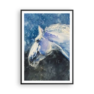 Póster en marco negro - Retrato en un resplandor azul - 70x100 cm