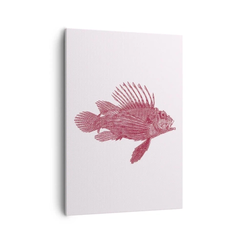 Cuadro sobre lienzo - Impresión de Imagen - Dibujo de un pez en tono rojo. - 50x70cm - Un habitante de aguas exóticas - Decoración de pared moderna para salón y dormitorio ARTTOR