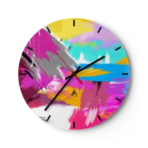 Reloj de pared - Reloj de vidrio - Pinceladas abstractas coloridas - 30x30cm - Abstracción colorida - Decoración de pared moderna para salón, cocina y dormitorio ARTTOR
