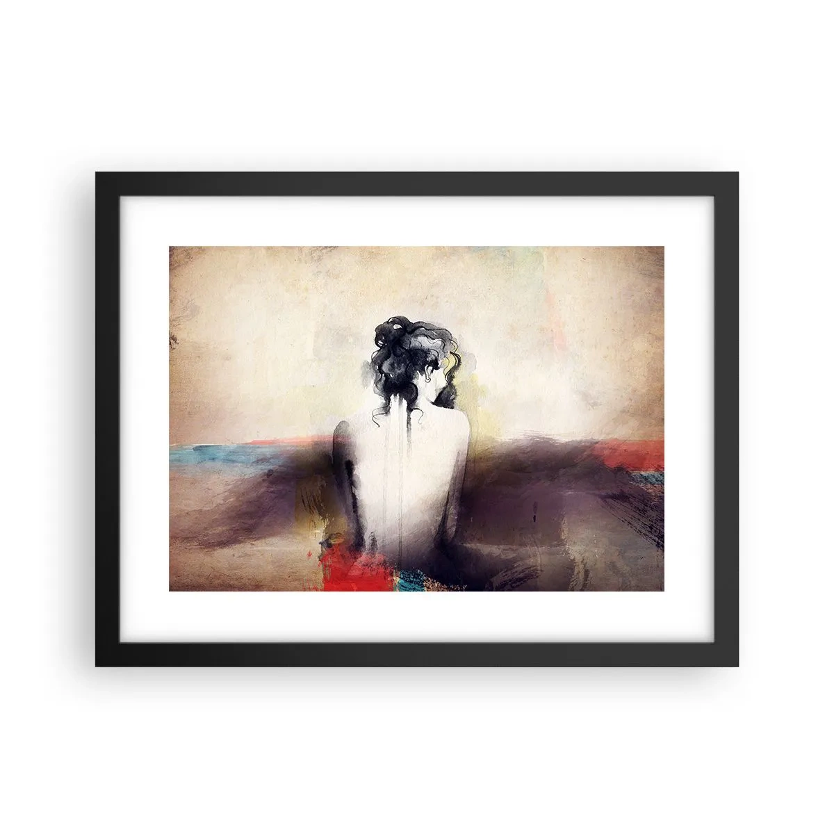 Póster en marco negro - Líneas suaves, formas ovaladas - 40x30 cm