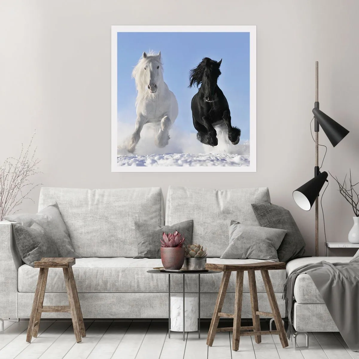 Póster - Galope blanco y negro - 50x50 cm