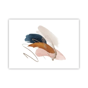 Póster - Trazos abstractos en colores pastel con acentos dorados. - 100x70cm - Composición alada - Decoración de pared moderna para salón y dormitorio ARTTOR