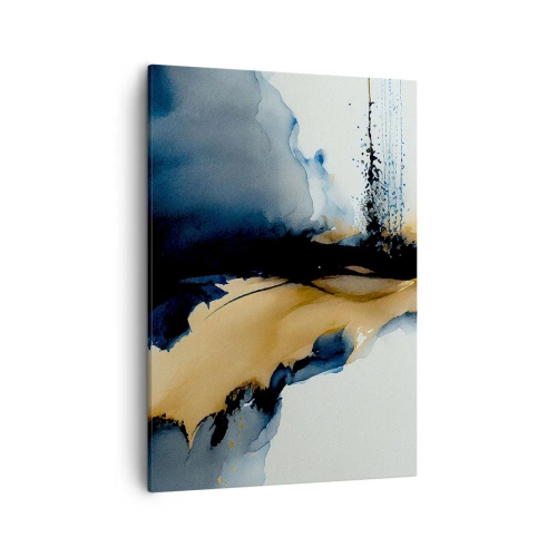 Cuadro sobre lienzo - Impresión de Imagen - Una composición abstracta en tonos azul marino y dorado. - 50x70cm - Tras el telón - Decoración de pared moderna para salón y dormitorio ARTTOR