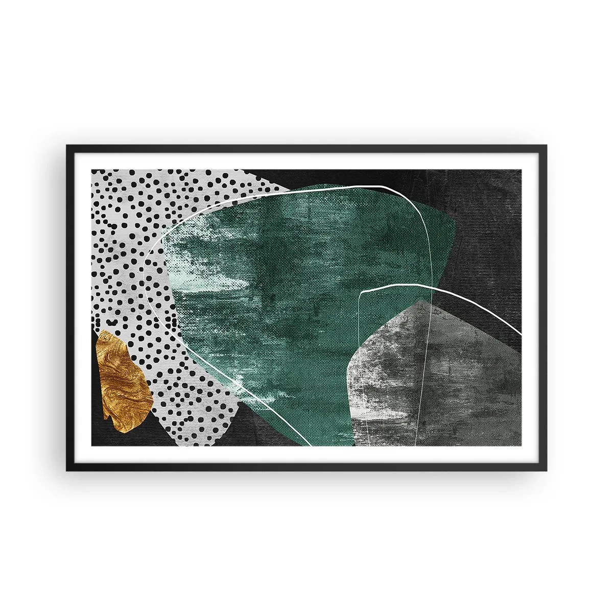 Póster en marco negro - Abstracción colorista con un copo de oro - 91x61 cm