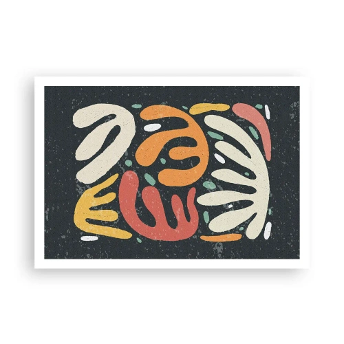 Póster - Formas abstractas en colores cálidos sobre un fondo oscuro. - 100x70cm - Composición - Estoy a punto de atraparte - Decoración de pared moderna para salón y dormitorio ARTTOR