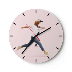 Reloj de pared - Reloj de vidrio - Una figura en movimiento con cabeza de pájaro sobre un fondo claro. - 30x30cm - Una pizca de absurdez - Decoración de pared moderna para salón, cocina y dormitorio ARTTOR