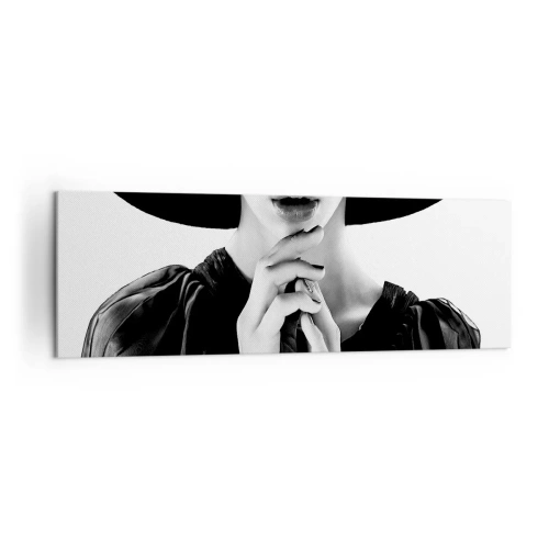 Cuadro sobre lienzo - Impresión de Imagen - Mujer elegante con un gran sombrero en tonos blanco y negro. - 160x50cm - Belleza oculta - Decoración de pared moderna para salón y dormitorio ARTTOR