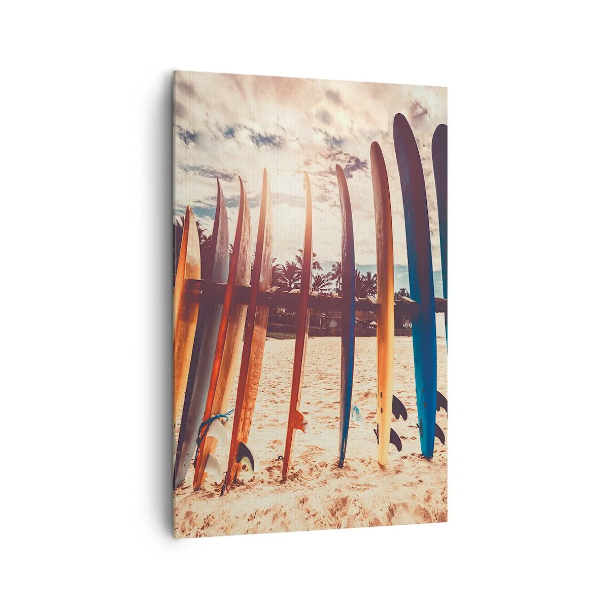 Cuadro sobre lienzo - Impresión de Imagen - Tablas de surf en la playa al atardecer - 80x120cm - Buenas noches, hasta mañana - Decoración de pared moderna para salón y dormitorio ARTTOR