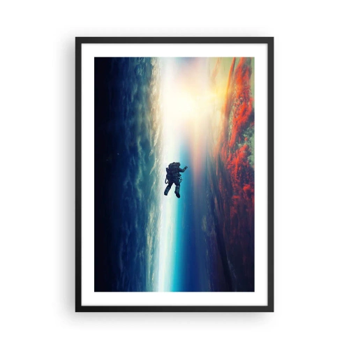 Póster en marco negro - Astronauta en el espacio con la Tierra y el Sol al fondo. - 50x70cm - Enfrentarse al universo - Decoración de pared moderna para salón y dormitorio ARTTOR