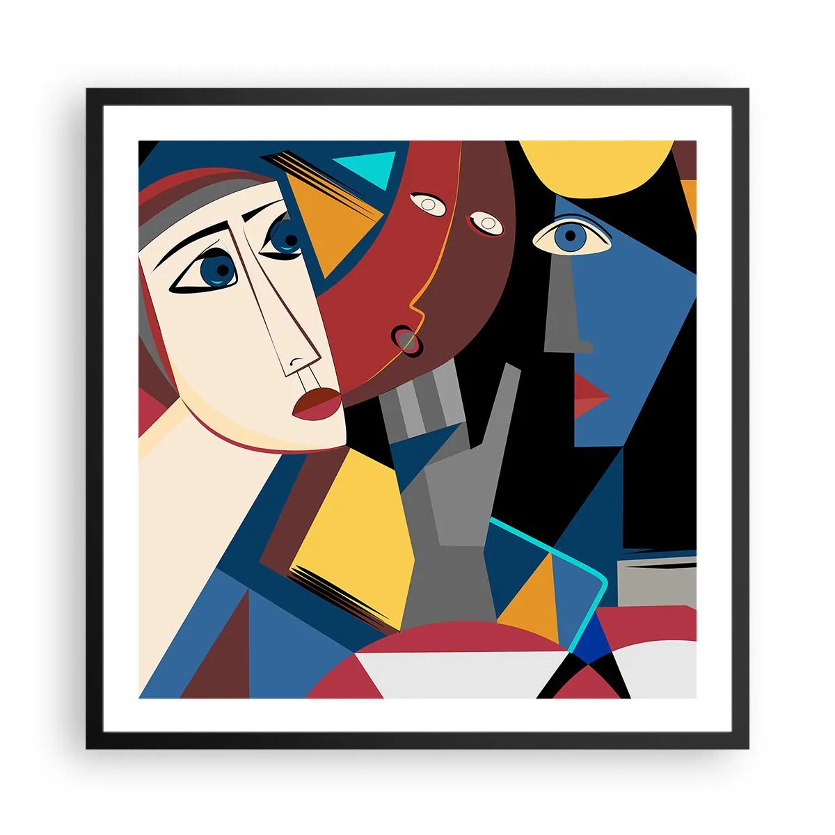 Póster en marco negro - Conversación cubista - 60x60 cm