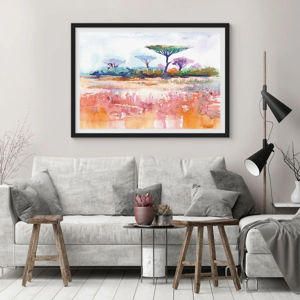 Póster en marco negro - Colores de la sabana - 50x40 cm