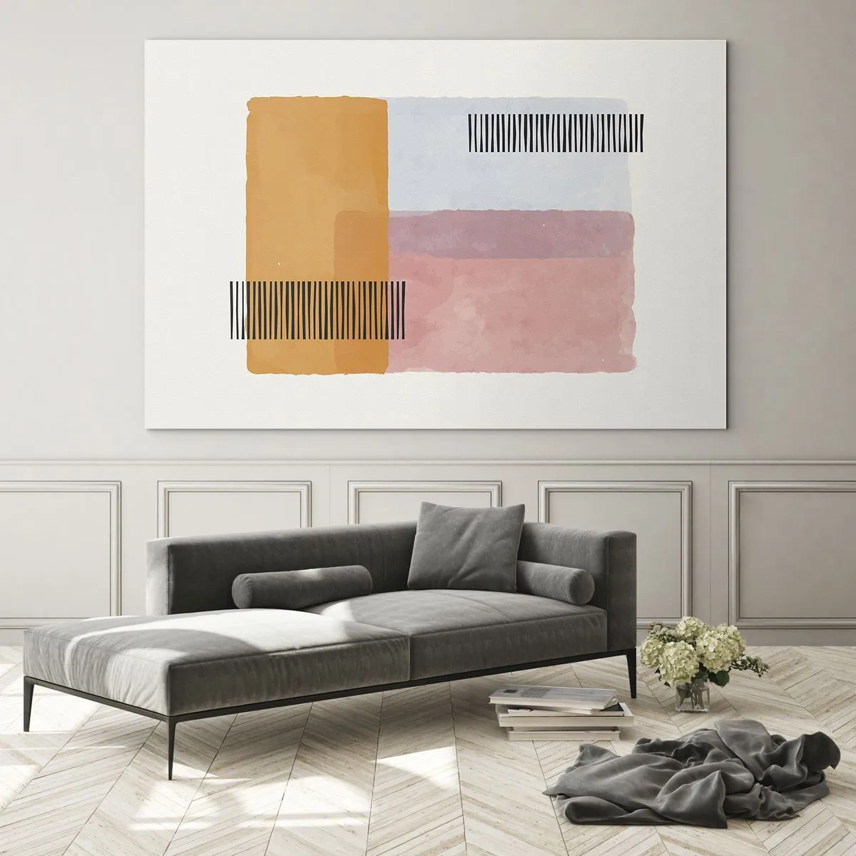 Cuadro sobre vidrio - Impresiones sobre Vidrio - Rectángulos abstractos con líneas en estilo minimalista. - 120x80cm - La rectitud - Decoración de pared moderna para salón y dormitorio ARTTOR