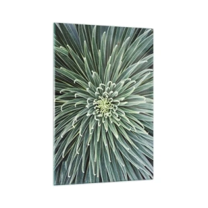 Cuadro sobre vidrio - Impresiones sobre Vidrio - Disposición simétrica de hojas verdes que se asemeja a una estrella. - 70x100cm - El nacimiento de una estrella - Decoración de pared moderna para salón y dormitorio ARTTOR