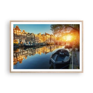 Póster en marco roble claro - Mañana en Ámsterdam - 100x70 cm