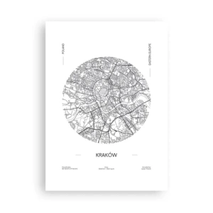 Póster - Un mapa minimalista de Cracovia en un círculo. - 50x70cm - Anatomía de Cracovia - Decoración de pared moderna para salón y dormitorio ARTTOR
