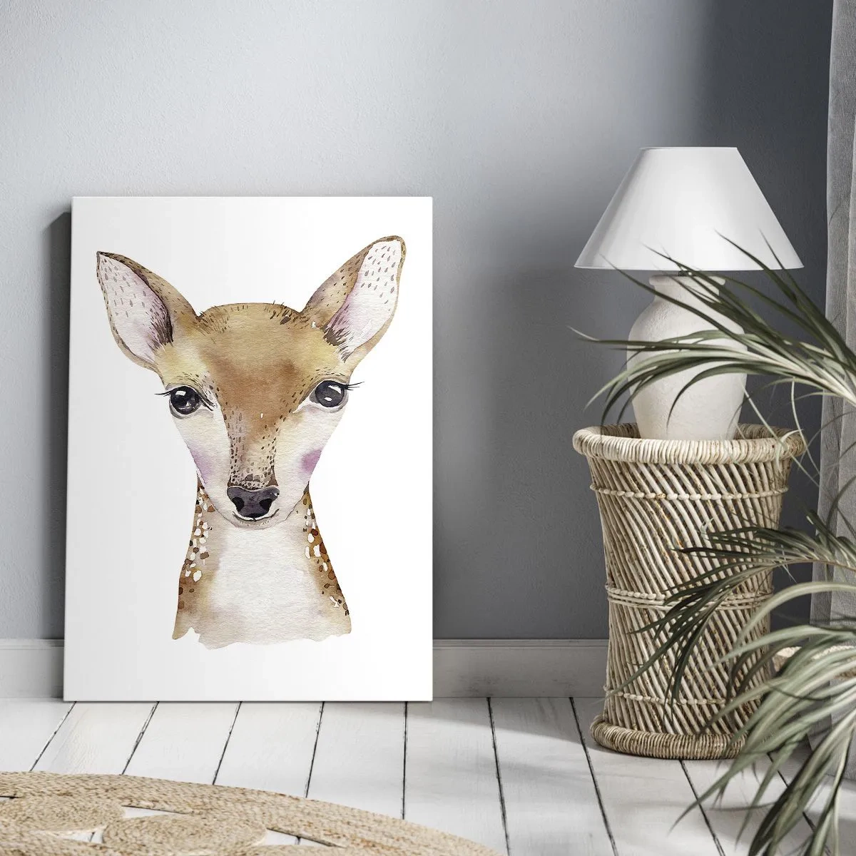 Cuadro sobre lienzo - Impresión de Imagen - Retrato en acuarela de un corzo joven sobre un fondo blanco - 50x70cm - La naturaleza de la inocencia - Decoración de pared moderna para salón y dormitorio ARTTOR