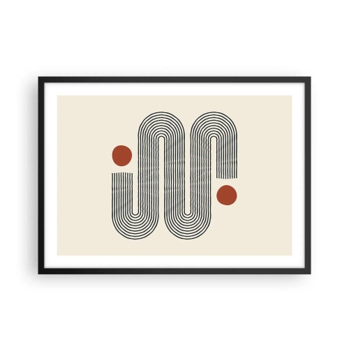 Póster en marco negro - Patrón geométrico con líneas y círculos naranjas. - 70x50cm - De principio a fin - Decoración de pared moderna para salón y dormitorio ARTTOR