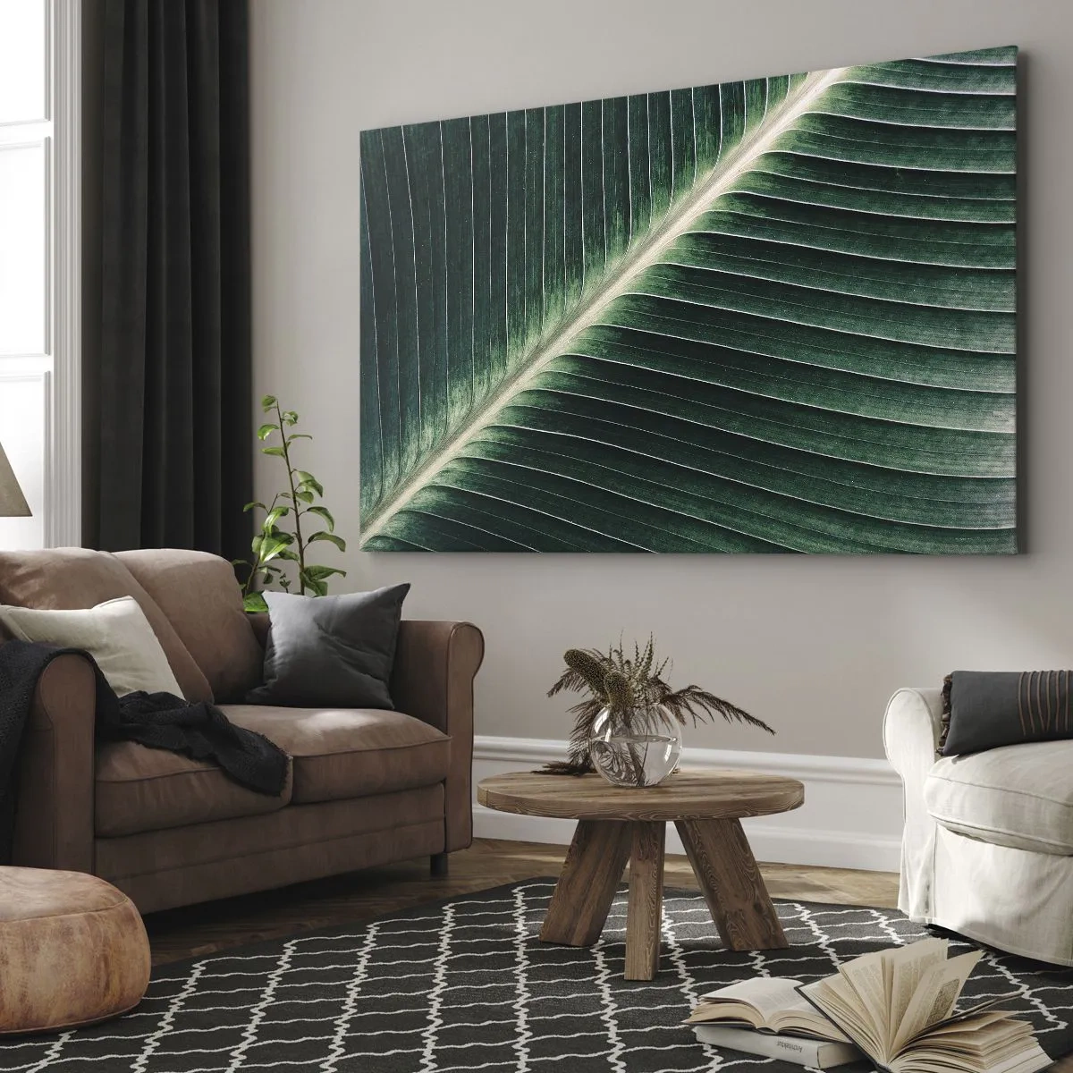 Cuadro sobre lienzo - Impresión de Imagen - Primer plano de la estructura de una hoja verde. - 70x50cm - El ritmo de la naturaleza - Decoración de pared moderna para salón y dormitorio ARTTOR