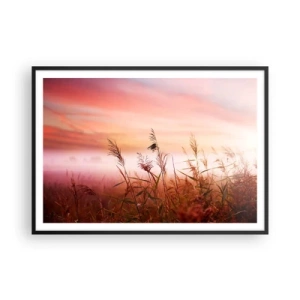 Póster en marco negro - Un campo de hierba con el telón de fondo de una pintoresca puesta de sol. - 100x70cm - El arte del viento - Decoración de pared moderna para salón y dormitorio ARTTOR