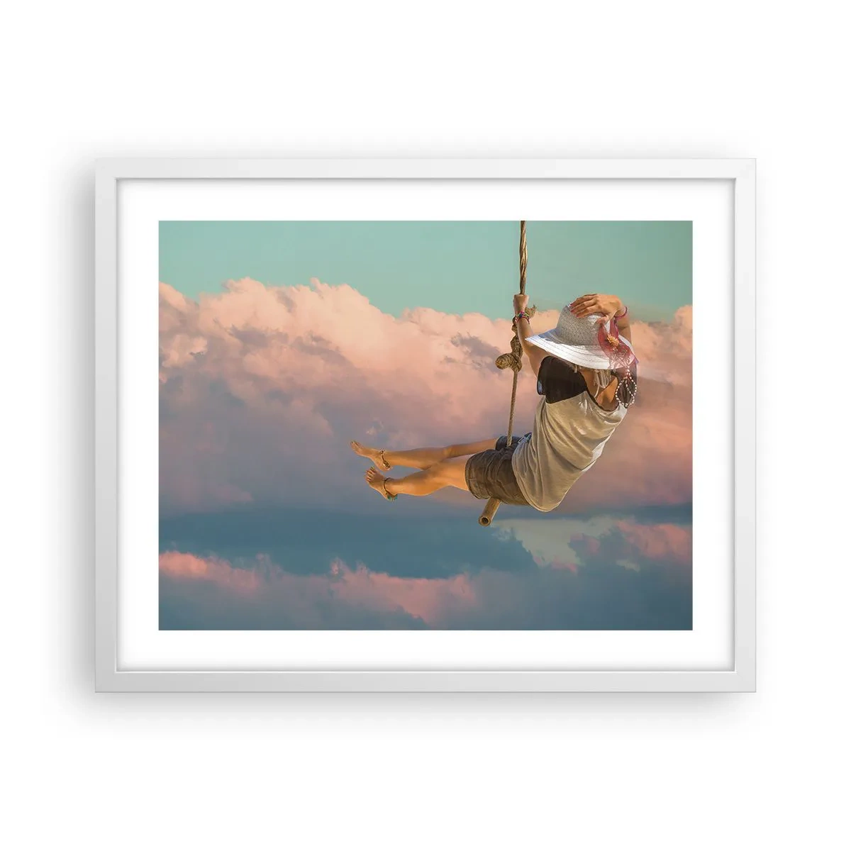 Póster en marco blanco - Jugando en las nubes - 50x40 cm