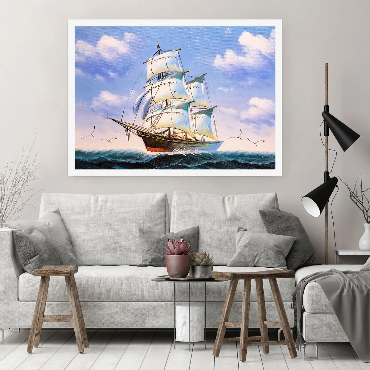 Póster - Un velero en mar abierto bajo un cielo azul. - 100x70cm - Orgulloso con el viento - Decoración de pared moderna para salón y dormitorio ARTTOR