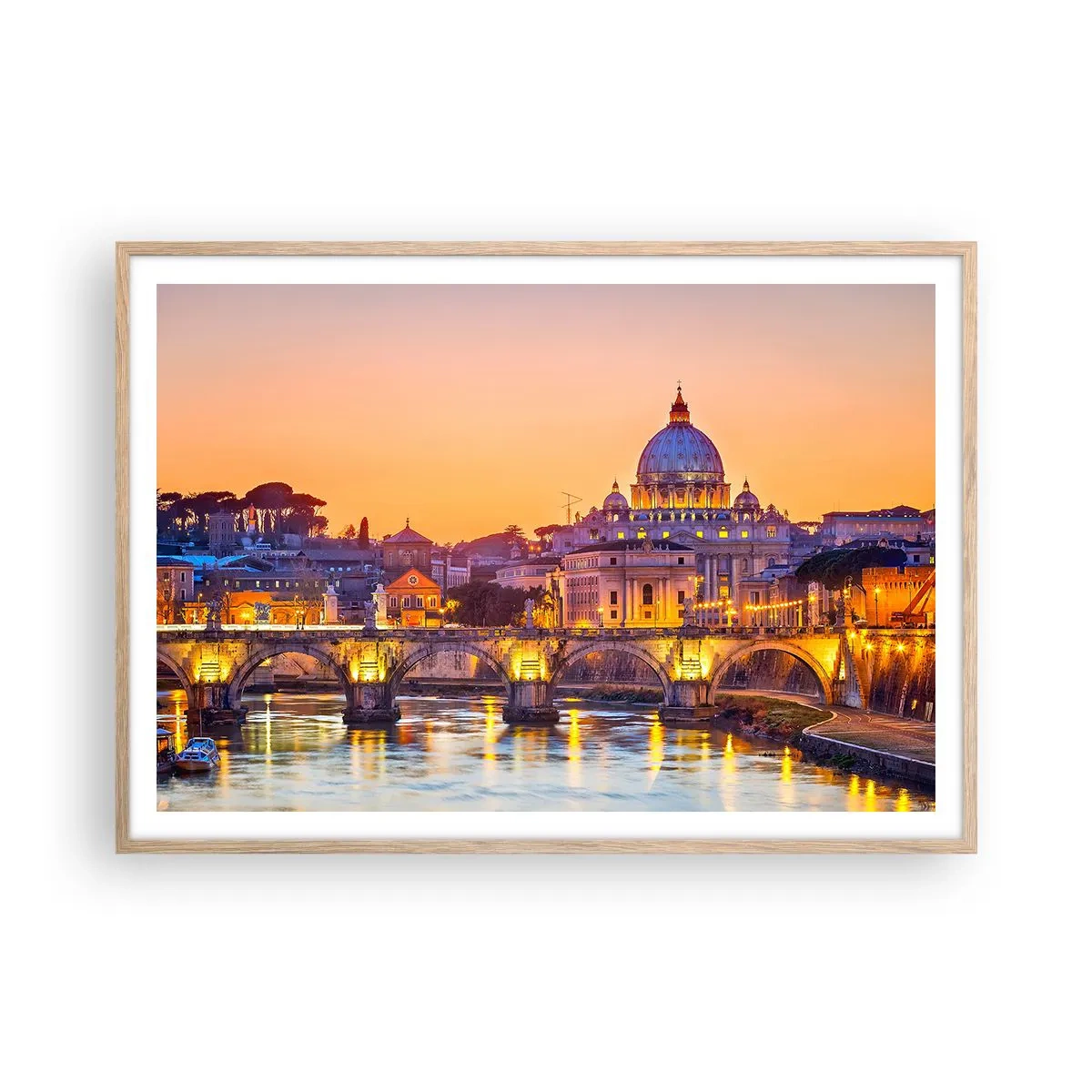 Póster en marco roble claro - Crepúsculo sobre la Ciudad Eterna - 100x70 cm