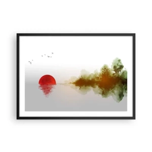 Póster en marco negro - Atardecer abstracto sobre un lago con reflejo - 70x50cm - Una promesa de paz - Decoración de pared moderna para salón y dormitorio ARTTOR