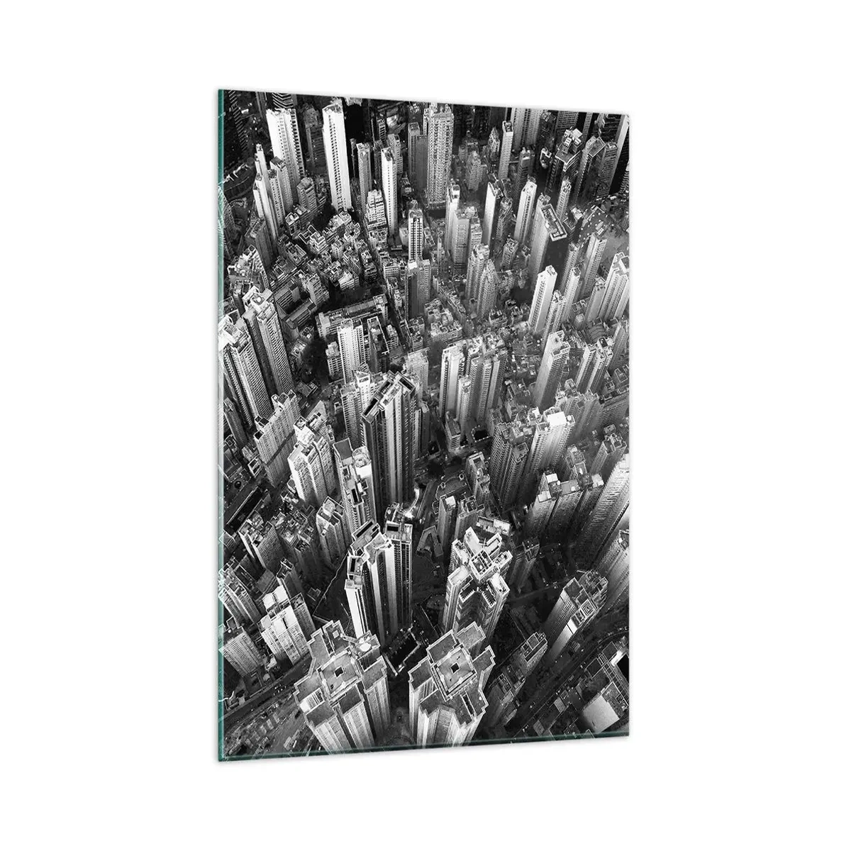Cuadro sobre vidrio - Impresiones sobre Vidrio - Vista aérea de la ciudad en blanco y negro - 80x120cm - Cada vez más alto - Decoración de pared moderna para salón y dormitorio ARTTOR