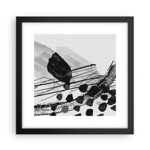 Póster en marco negro - Abstracción orgánica en blanco y negro - 30x30 cm