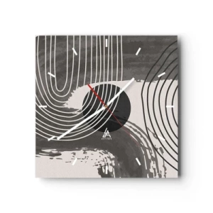 Reloj de pared - Reloj de vidrio - Líneas geométricas y óvalos en tonos monocromáticos. - 30x30cm - La victoria del óvalo - Decoración de pared moderna para salón y dormitorio ARTTOR