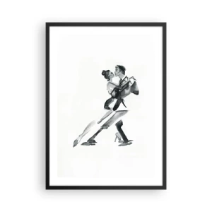 Póster en marco negro - Pintura de acuarela en blanco y negro de una pareja bailando. - 50x70cm - Todos al son de la música - Decoración de pared moderna para salón y dormitorio ARTTOR