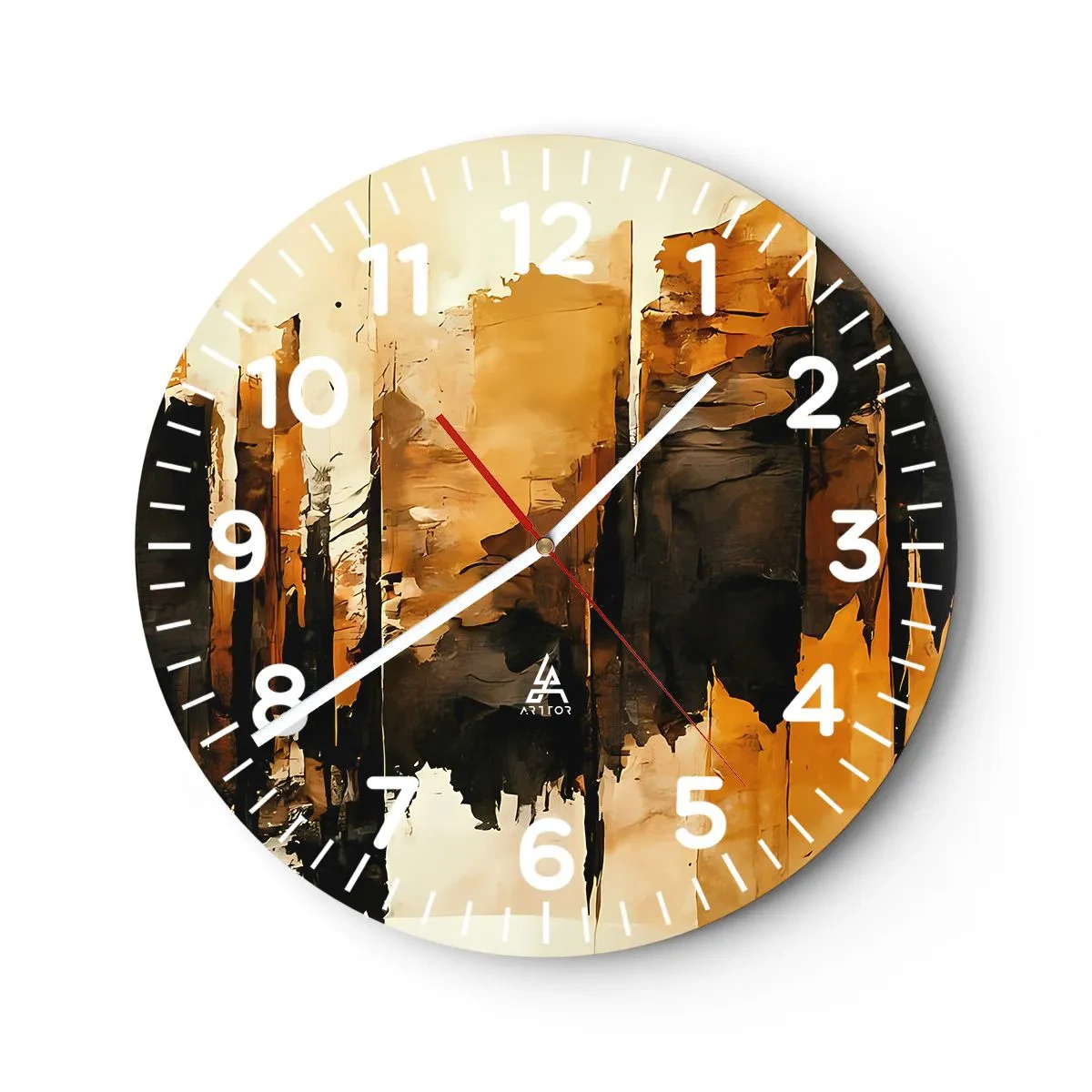 Reloj de pared - Reloj de vidrio - Armonía de negro y oro - 30x30 cm