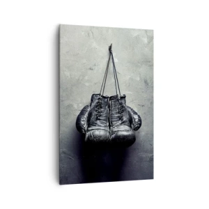 Cuadro sobre lienzo - Impresión de Imagen - Guantes de boxeo viejos contra la pared - 80x120cm - Tiempo de lucha y tiempo de paz - Decoración de pared moderna para salón y dormitorio ARTTOR