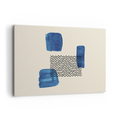 Cuadro sobre lienzo - Impresión de Imagen - Composición abstracta con manchas azules y líneas onduladas. - 120x80cm - Un cuarteto abstracto - Decoración de pared moderna para salón y dormitorio ARTTOR