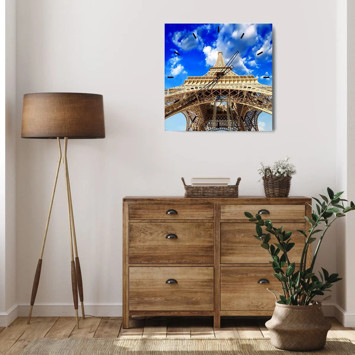 Reloj de pared - Reloj de vidrio - Alcanzando el cielo y las nubes - 30x30 cm