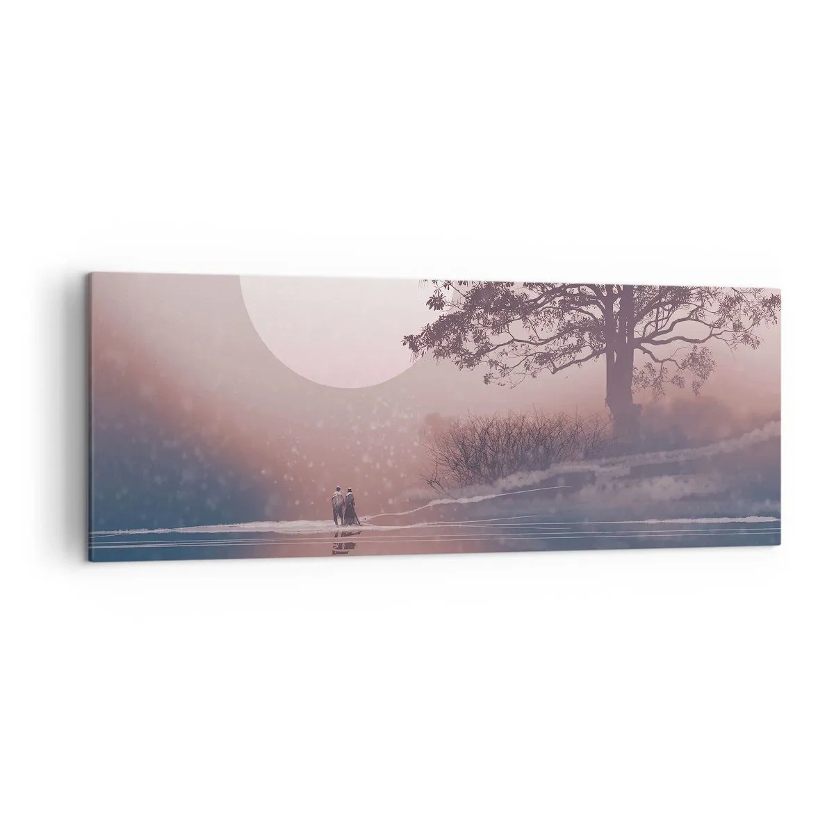 Cuadro sobre lienzo - Impresión de Imagen - Escena romántica con la luna y un árbol junto al agua. - 140x50cm - Rarezas nocturnas - Decoración de pared moderna para salón y dormitorio ARTTOR