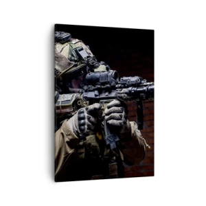 Cuadro sobre lienzo - Impresión de Imagen - Un soldado con equipo completo y un rifle. - 50x70cm - Mortalmente eficaz - Decoración de pared moderna para salón y dormitorio ARTTOR