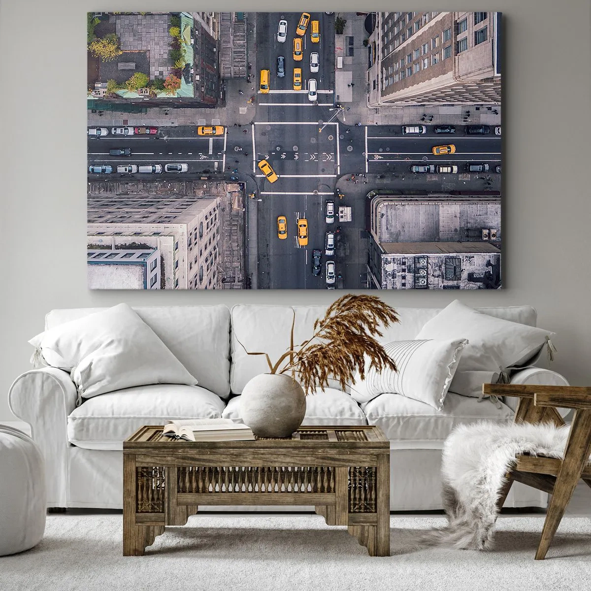 Cuadro sobre lienzo - Impresión de Imagen - Vista aérea de una calle concurrida de la ciudad - 70x50cm - Una simple elección - Decoración de pared moderna para salón y dormitorio ARTTOR