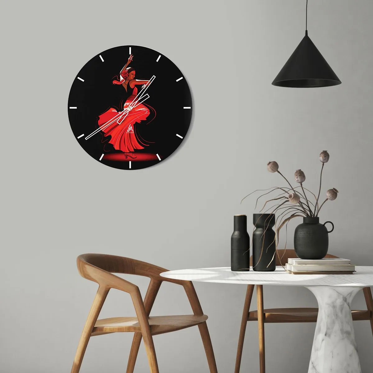 Reloj de pared - Reloj de vidrio - El espíritu ardiente del flamenco - 30x30 cm