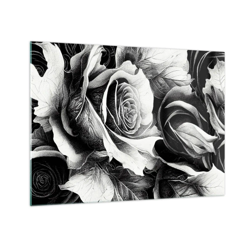 Cuadro sobre vidrio - Impresiones sobre Vidrio - Arreglo floral de rosas blancas y negras con detalles. - 70x50cm - Siempre como una reina - Decoración de pared moderna para salón y dormitorio ARTTOR