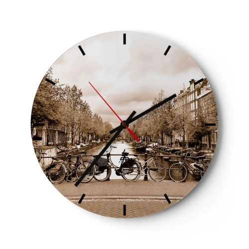 Reloj de pared - Reloj de vidrio - Canal de bicicletas Sepia - 30x30cm - Holanda solo hay una - Decoración de pared moderna para salón, cocina y dormitorio ARTTOR