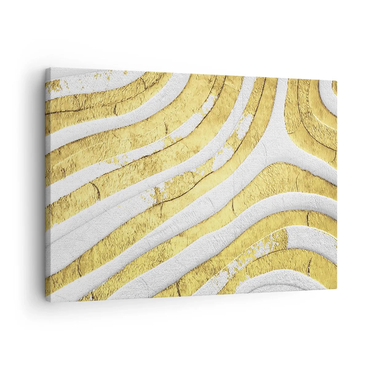 Cuadro sobre lienzo - Impresión de Imagen - Líneas abstractas doradas y blancas en una textura 3D - 70x50cm - Una composición en blanco y oro - Decoración de pared moderna para salón y dormitorio ARTTOR