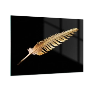 Cuadro sobre vidrio - Impresiones sobre Vidrio - Una pluma dorada sobre un fondo negro en estilo minimalista. - 100x70cm - Pluma de alta calidad - Decoración de pared moderna para salón y dormitorio ARTTOR