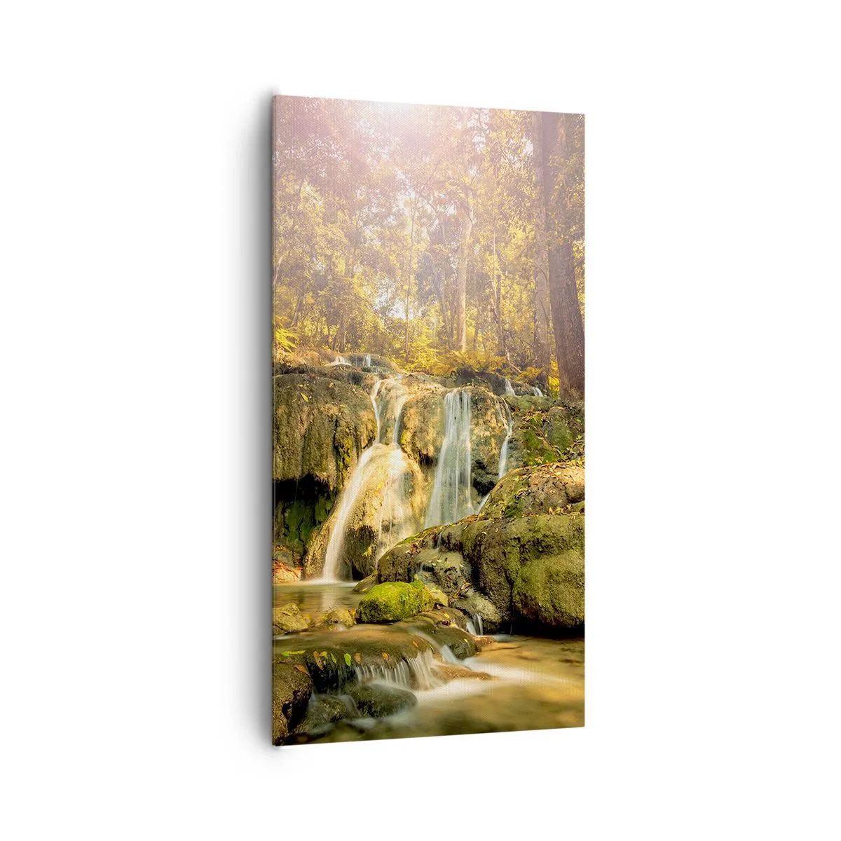 Cuadro sobre lienzo - Impresión de Imagen - Cascada forestal en verde - 65x120 cm