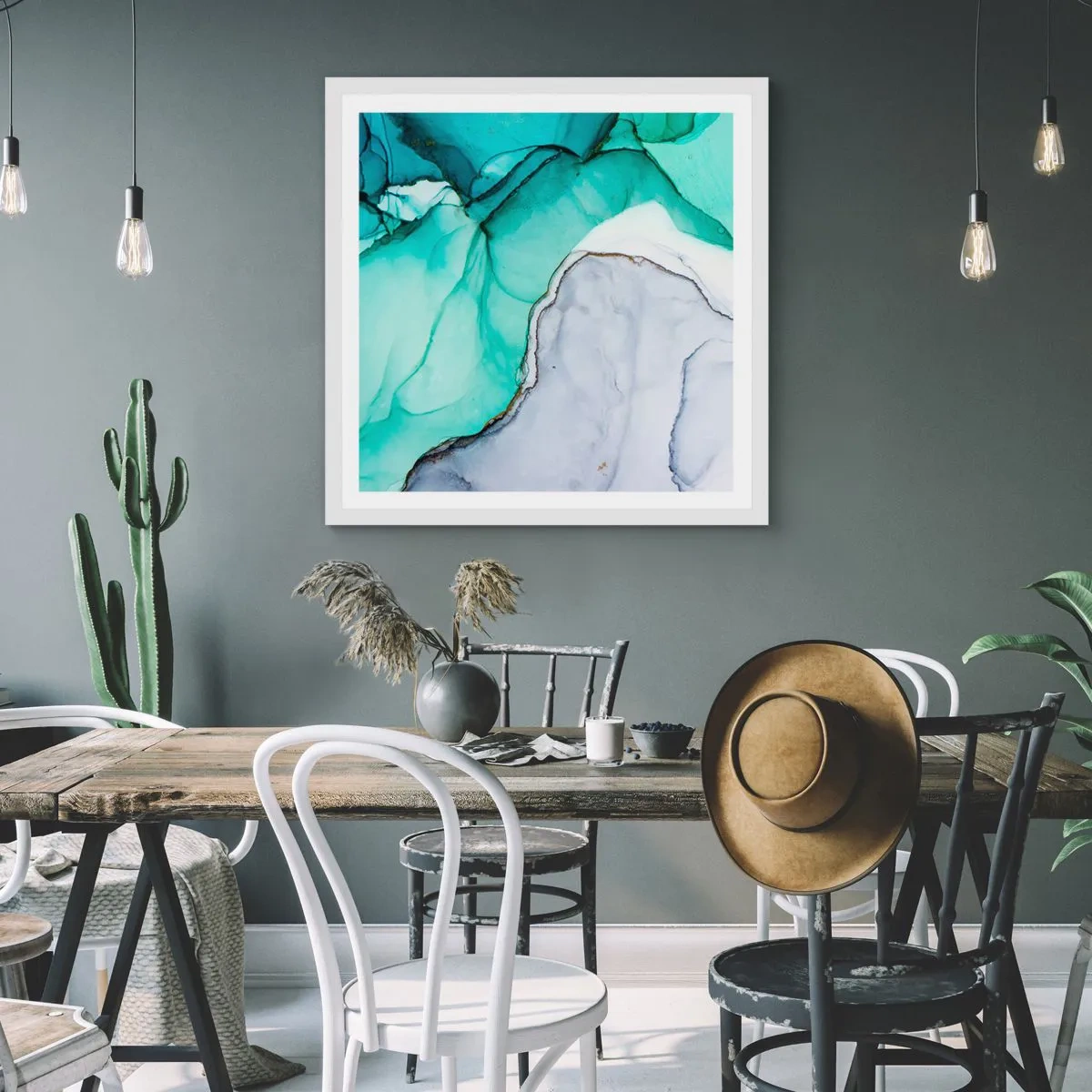 Póster en marco blanco - Estudio en turquesa - 60x60 cm