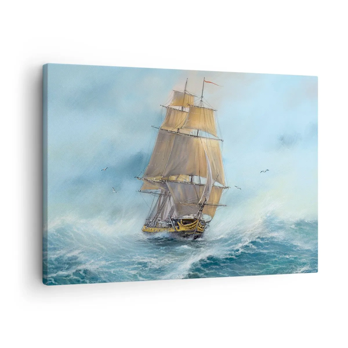 Cuadro sobre lienzo - Impresión de Imagen - Un velero en un mar tempestuoso - 70x50cm - Surcando las olas - Decoración de pared moderna para salón y dormitorio ARTTOR